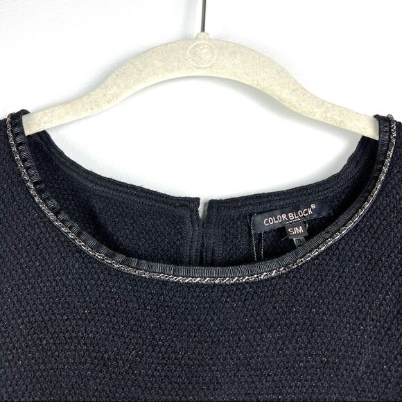 NEW Black Metallic Chain Neck Pullover Bow Sweater S/M Preppy Barbie - Picture 3 of 9
